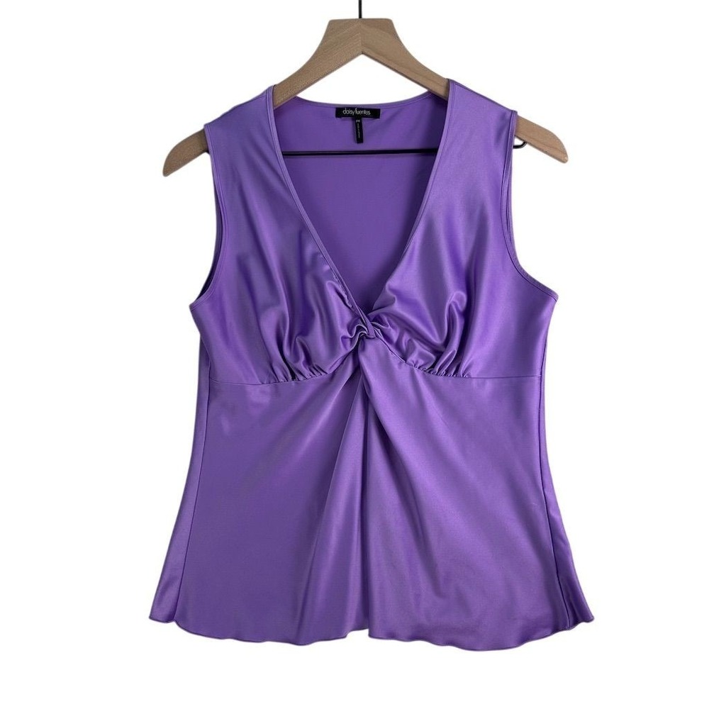 Daisy Fuentes Women's Purple Camisole Tank Top PM Petites Ruched V-Neck